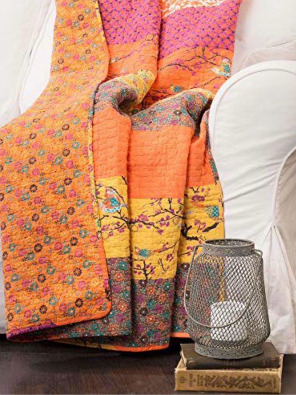 Handcrafted Orange & Yellow Patchwork Quilt Throw